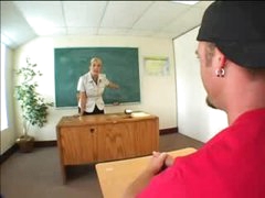 Heavily tattooed blonde teacher screwed