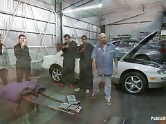 Blonde chick Leya Falcon gets her bazookas and hands tied jointly in rope bondage by sexy brunette milf. Tommy Pistol puts her on her knees and fucks her mouth roughly, spitting on her sweet whore face. Then he slams her pink bald pussy against the white car. She enjoys having large white meat inside her vagina.