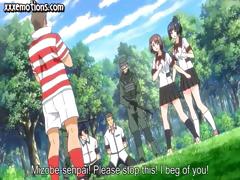 Busty, youthful Anime gals receive gang banged by the soccer team